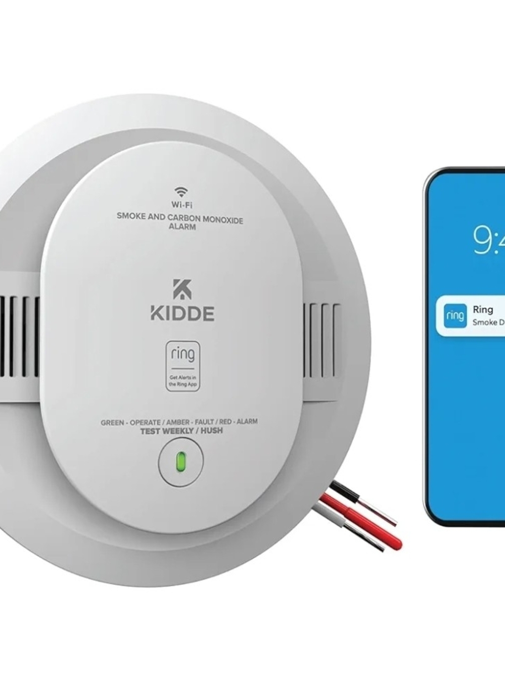 Kidde Smart Smoke & CO Detector with Ring, Hardwire & AA Battery, RGCUAR-RWRing